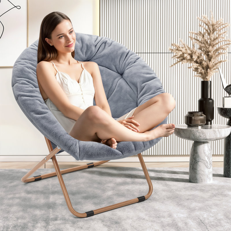 Chaise de soucoupe pliable rembourrée avec appui-tête, fauteuil d'appoint confortable pour la chambre du salon, Gris