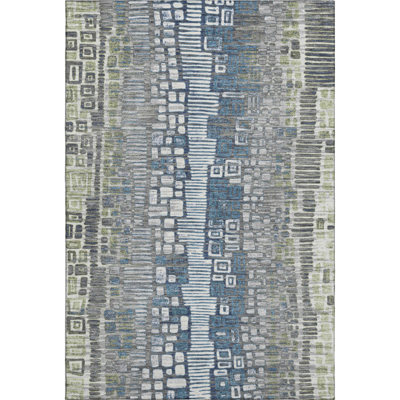 Premium Machine Washable Mayfield AMF2268 Geometric Rug, 3' x 5', Aloe