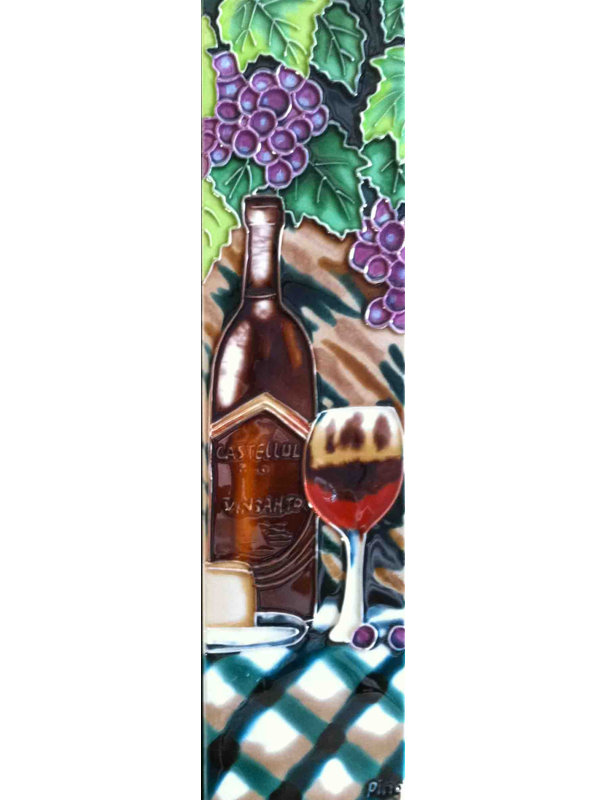Wine with Table Cloth 4x16" Ceramic Art Tile Wall Décor