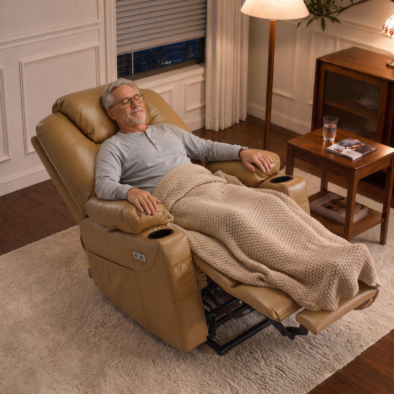 Medium Power Recliner Lift Chair With Massage And Heat, Faux Leather, Tawny