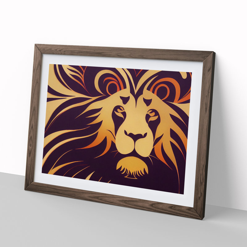Art Deco Lion Vol.1 - Single Picture Frame Print, 34cm H x 46cm W , Brown