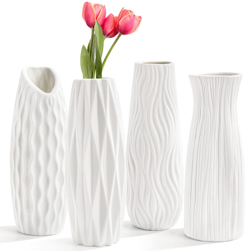 9.5"h  White Ceramic Vases 4 Pack