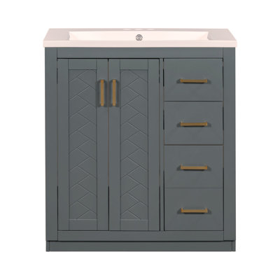 Ensemble de meuble-lavabo 30 po avec lavabo en résine, ensemble de meuble-lavabo autoportant avec 3 tiroirs et portes à fermeture douce
