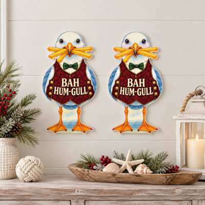 Drôles de panneaux de Noël amusants sur la plage, ensemble de 2, décor de jardin côtier, 12 pouces PVC Sully & Sally Seagulls