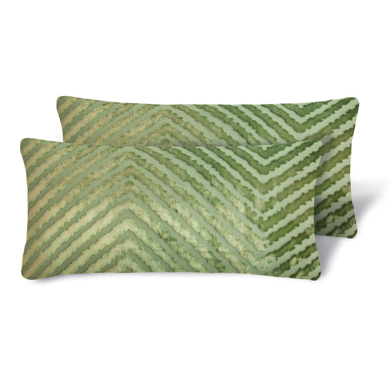 Grass Green Chevron Mini Rectangular Velvet Pillow Cover & Insert