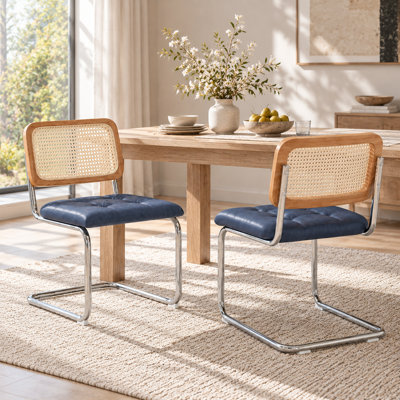 Faux Leather Upholstered  Cantilever Dining Chair with Chrome Legs