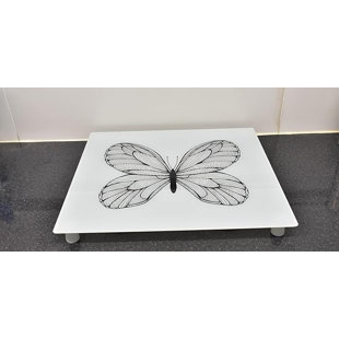 60X52Cm White Butterfly Sketch Universal Hob Cover Plate Tempered Glass Worktop Saver Dishwasher Safe 5Mm All Types of Cookers (Hob Cover 4 Feets)