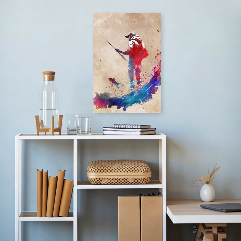 «Vibrant Fishing Splash», art mural contemporain, 18" H x 12" W