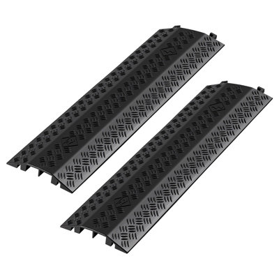 Drop Over Cable Cover, 17,500 lbs/Axle Load Capacity, PP Material, 2 Pack, Heavy Duty Cable Hose Protector Ramp, Black, Dual-Channel Design for Indoor and Outdoor Use