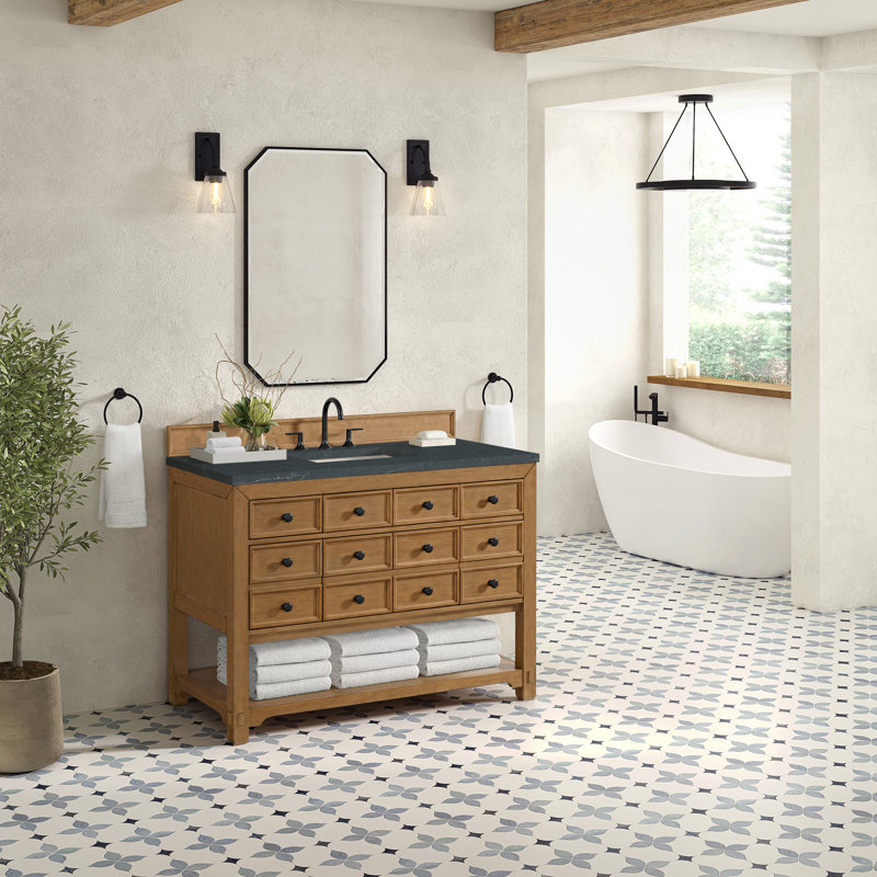 Malibu 48'' W Single Vanity, Charcoal Soapstone, Widespread, Amber Birch