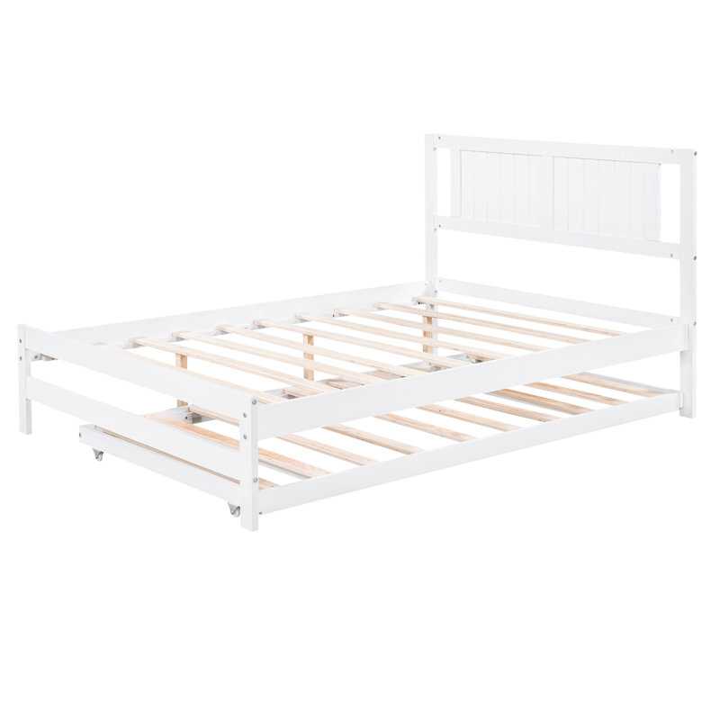 Lit plateforme blanc avec lit gigogne ajustable blanc, Blanc