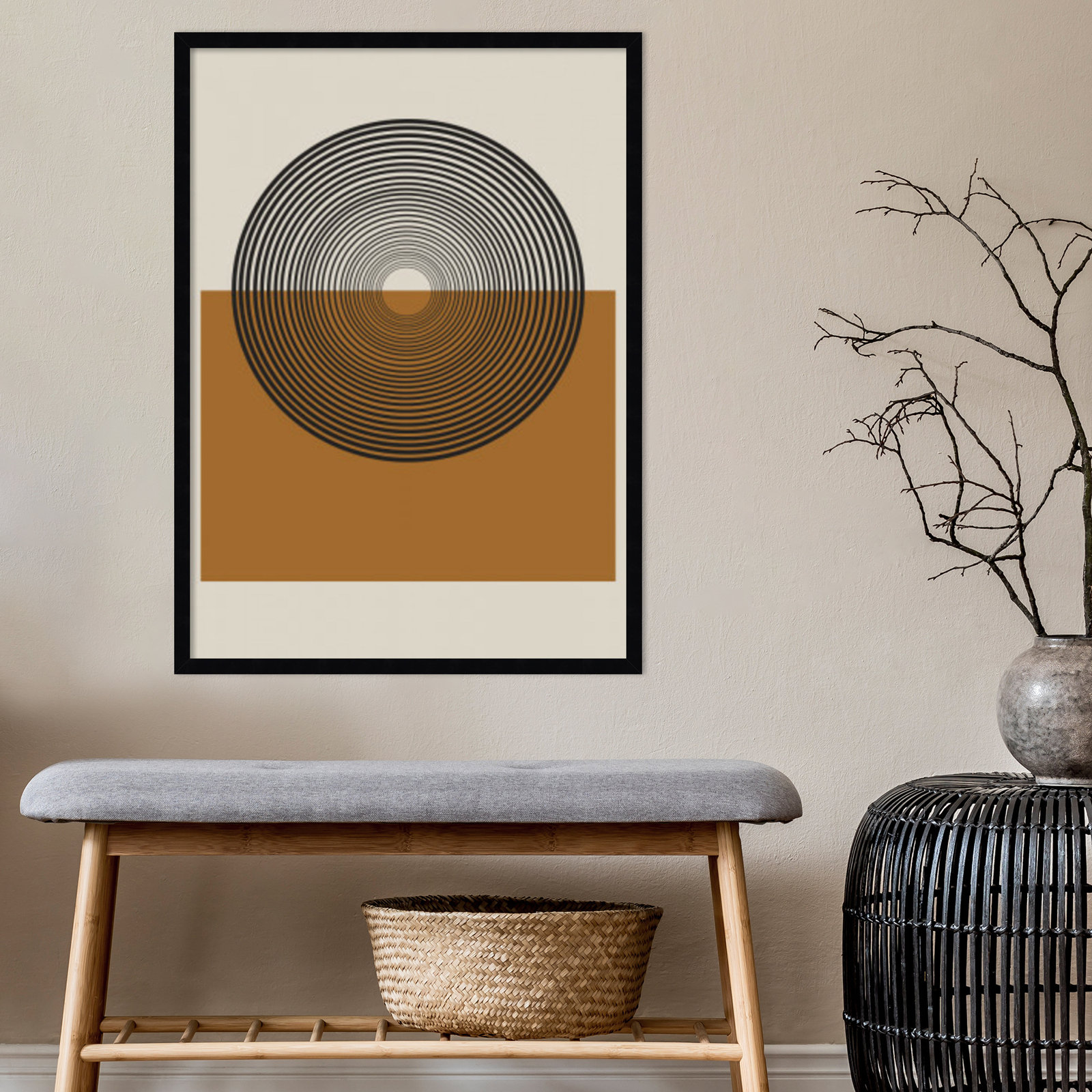 Retro Landscape Print, Black, 33" H x 24" W x 1" D