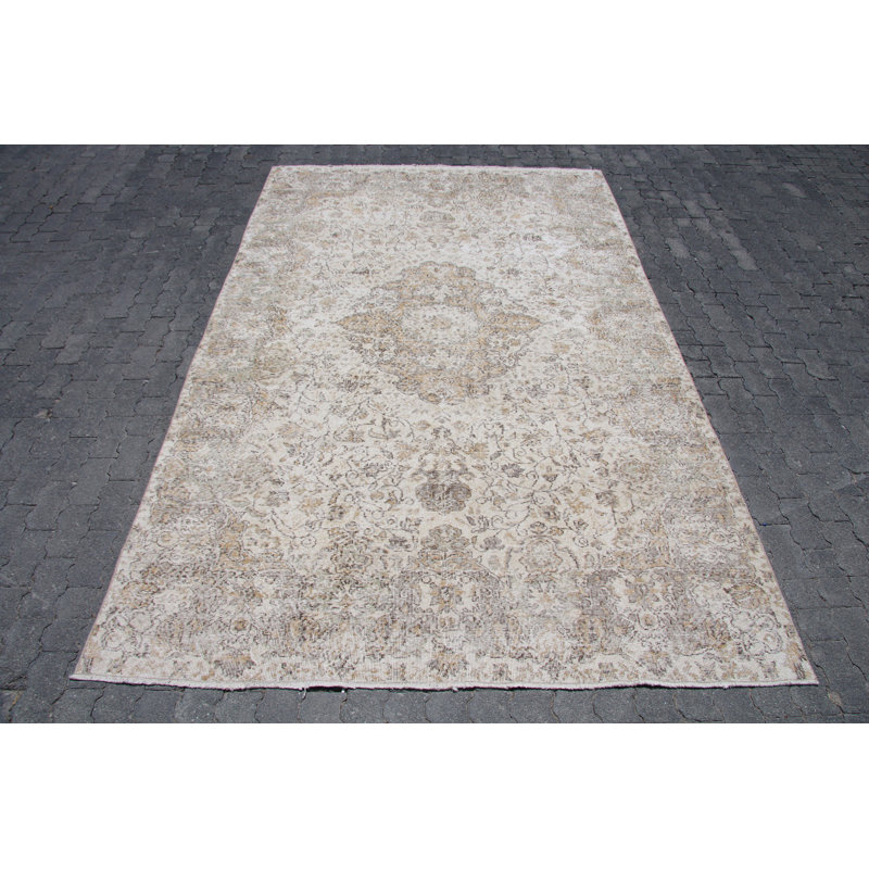 Tapis turc traditionnel traditionnel beige rétro - Décoration de sol antique tissée à la main