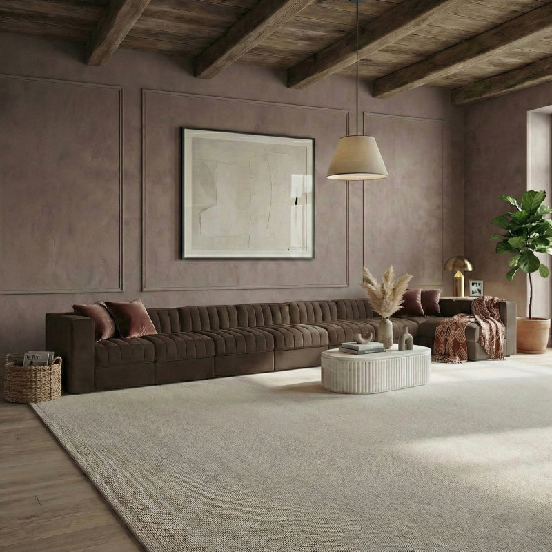 Tissu 8 pièces Demars Velvet Performance Canapé modulaire modulaire, Velours brun, 27" H x 213" W x 63" D
