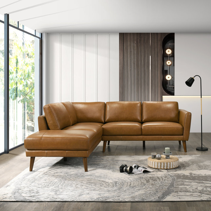 Mouloud 2-Piece Genuine Leather Sectional , Tan Genuine Leather, Left Hand Facing