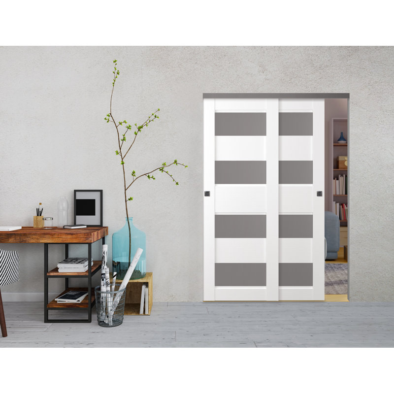 Porte de placard coulissante préfinie à panneaux, Blanc, 35,50 po x 79,38 po