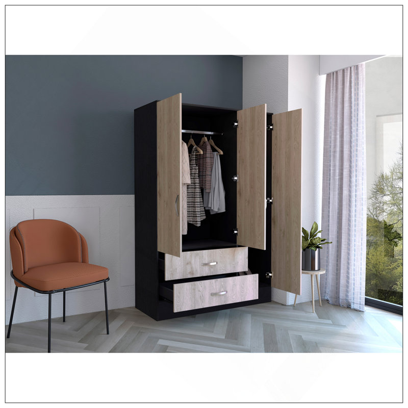 Armoire à miroir en miroir, chambre à coucher, noir / gris clair