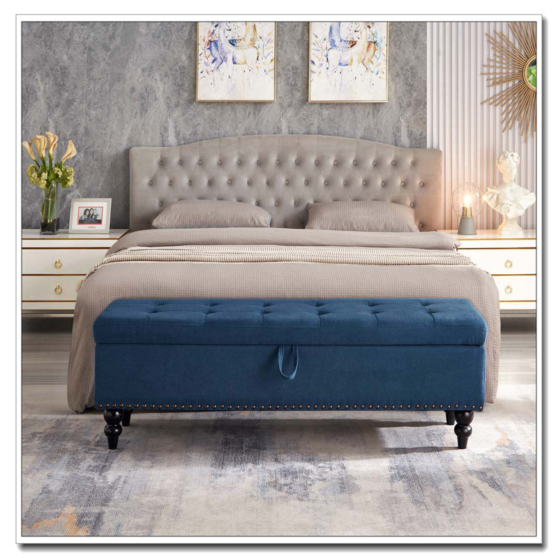 Banc de lit capitonné 59 po avec rangement, Bleu