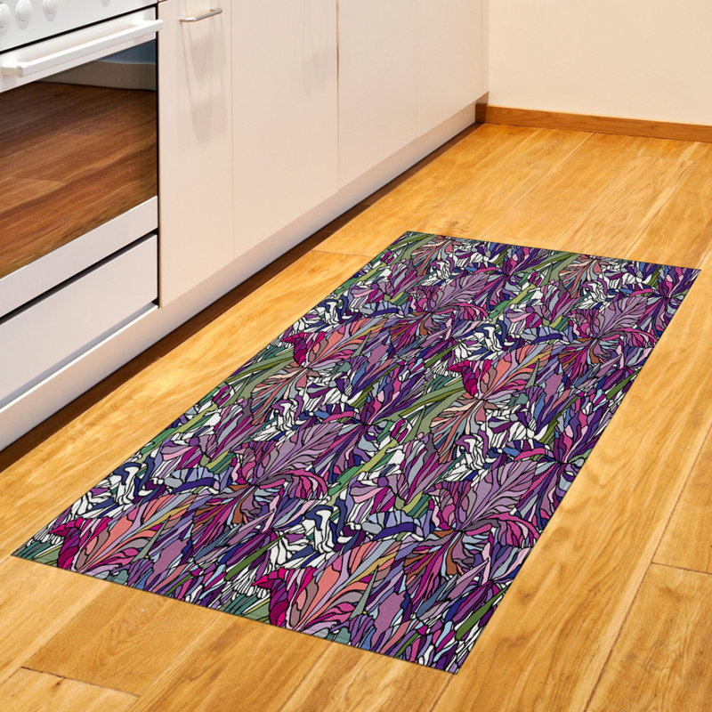 Tapis décoratif floral à haute densité en fibres de polyester, Rectangle 2 pi 7 po x 5 pi