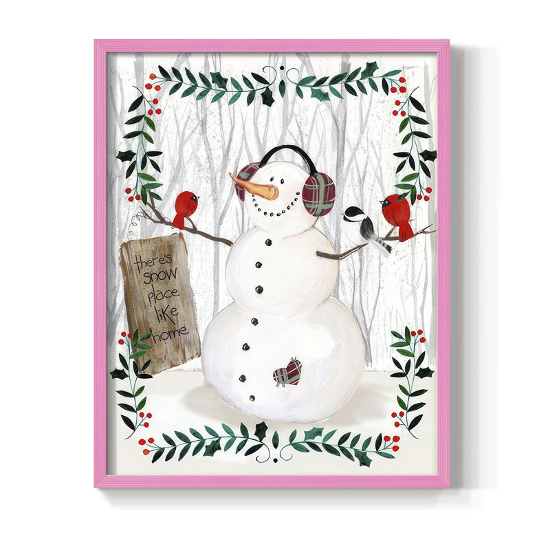Folk Snowman Forest II, reproduction encadrée - bois massif, H 11 po x l 9 po, Rose