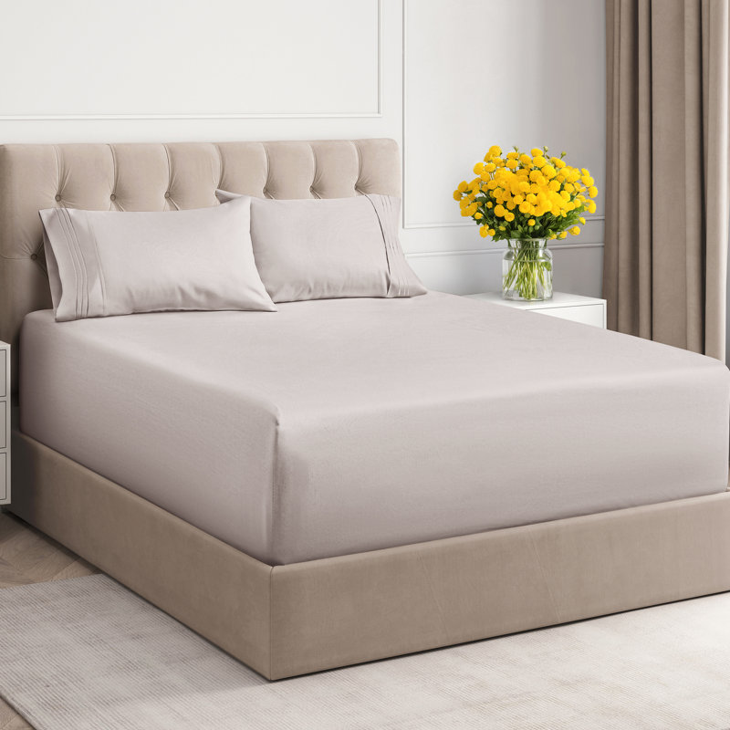 Extra Deep Pocket Sheet Set, Cooling & Breathable Bed Sheets, Soft Hotel Luxury Bedding, Fits 18–24 Inch Mattress, Light Gray