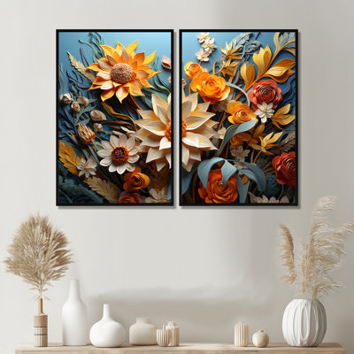 Tournesols jaunes et bleus, tournesol symphonique - tournesols floraux, impressions sur toile