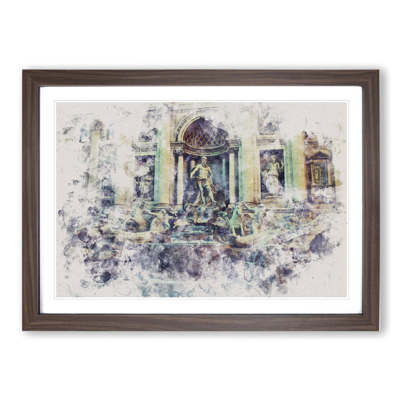 Trevi Fountain in Rome Vol.2 - Picture Frame Graphic Art, 27cm H x 36cm W x 2cm D, Walnut