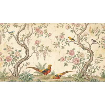 Murale de style rétro avec oiseaux chinois