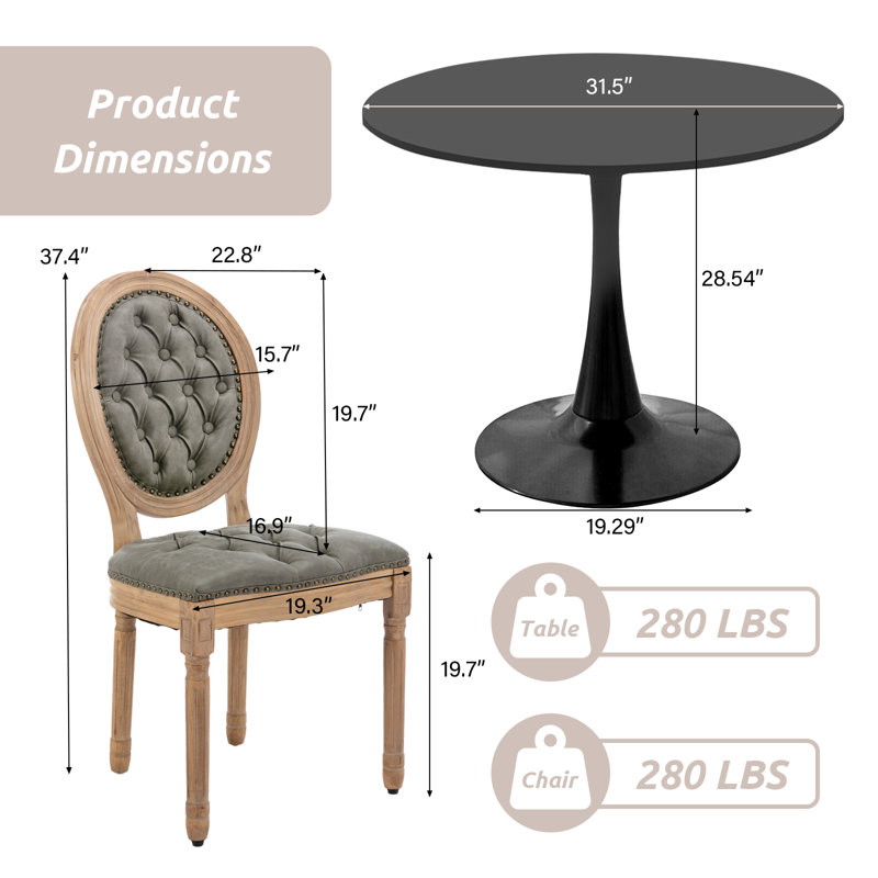 Ensemble de table de salle à manger ronde 31,5 "et 2 chaises à dossier rond, Noir, Vert