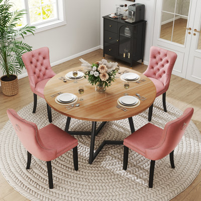 Ensemble de salle à manger rond en bois avec chaise en velours