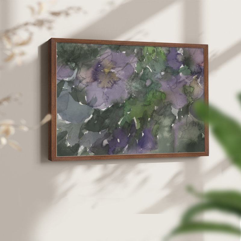 Langage des violettes II - reproduction encadrée, Noyer, H 16 po x l 20 po