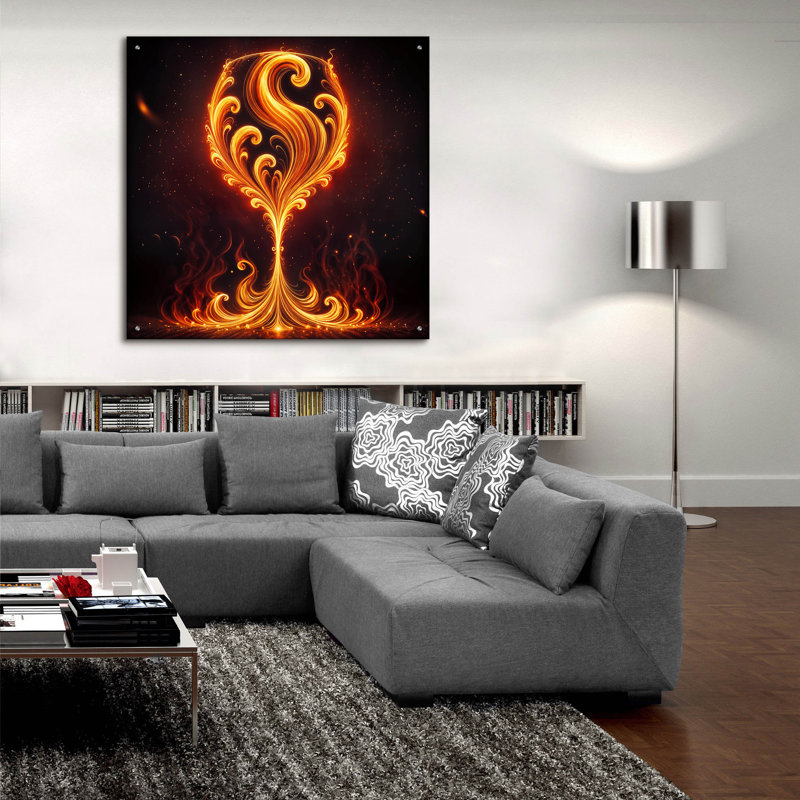 «Wine Glass Flame Abstract» par Rey Klimt, art mural en verre acrylique, H 36 po x l 36 po x P 0,2 po