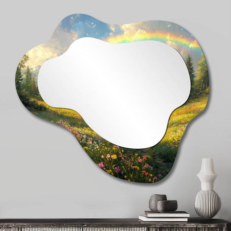 Rainbow Over The Meadow In Spring I - Rainbow Asymmetrical Wall Mirror, Traditional Vanity Mirror, Printed on Metal