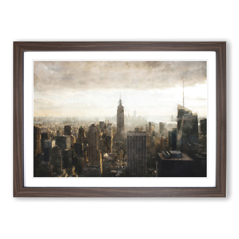 New York Skyline Vol.5 - Picture Frame Graphic Art, 27cm H x 36cm W x 2cm D, Walnut Framed