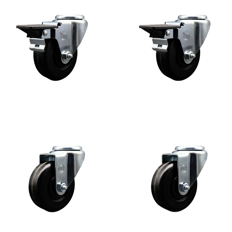 Ensemble de roulettes pivotantes 3,5 pouces avec boulon pivotant et 2 freins Posi Lock SCC
