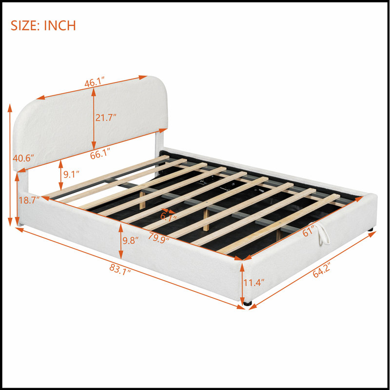 Lit plateforme tapissier Teddy avec système de rangement hydraulique, alliant confort et commodité pour les chambres modernes.