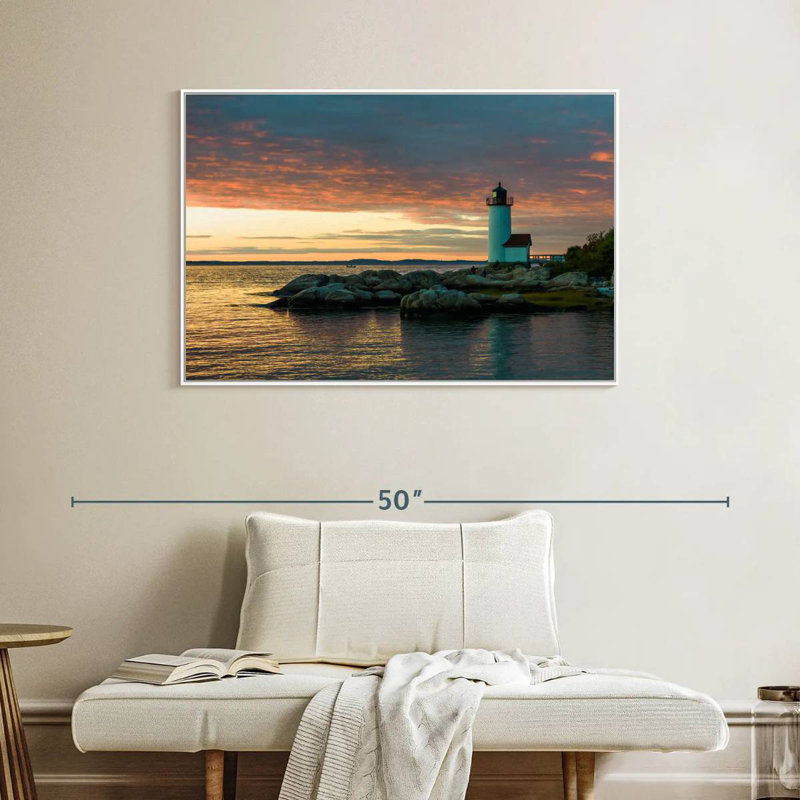 Coucher de soleil sur le phare d'Annisquam, Cadre flottant blanc, 40 po x 27 po