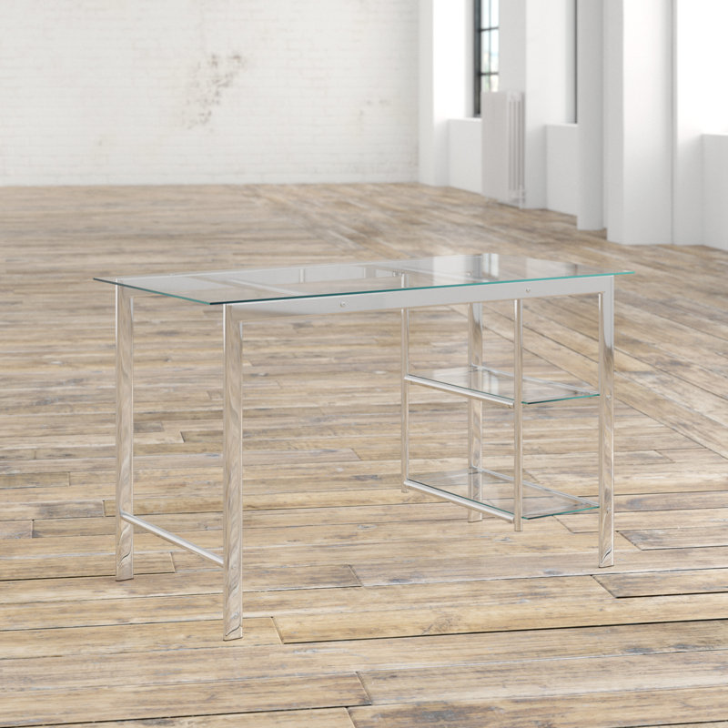 Merald Glass Top Metal Base Writing Desk