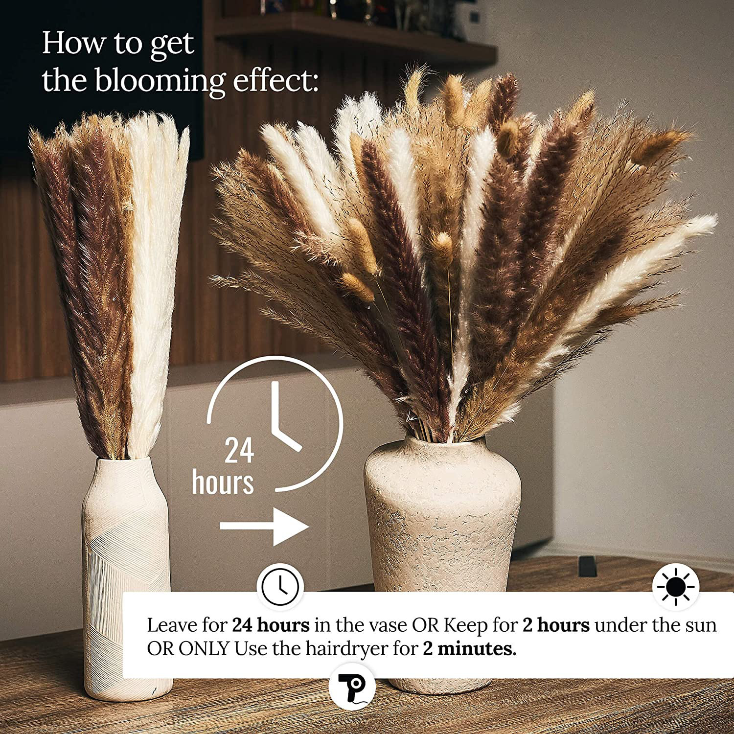 Faux Pampas Grass - Cream (5 Stems) Faux Pampas Grass Artificial Flowers