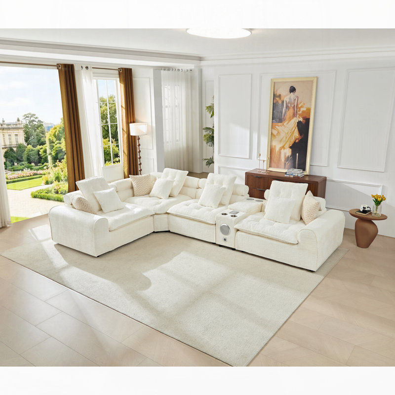 Canapé d'angle en laine d'agneau moelleuse de 137,7 pouces, canapé d'angle modulaire surdimensionné en forme de L avec assise profonde, grand canapé confortable et moelleux avec coussins décoratifs