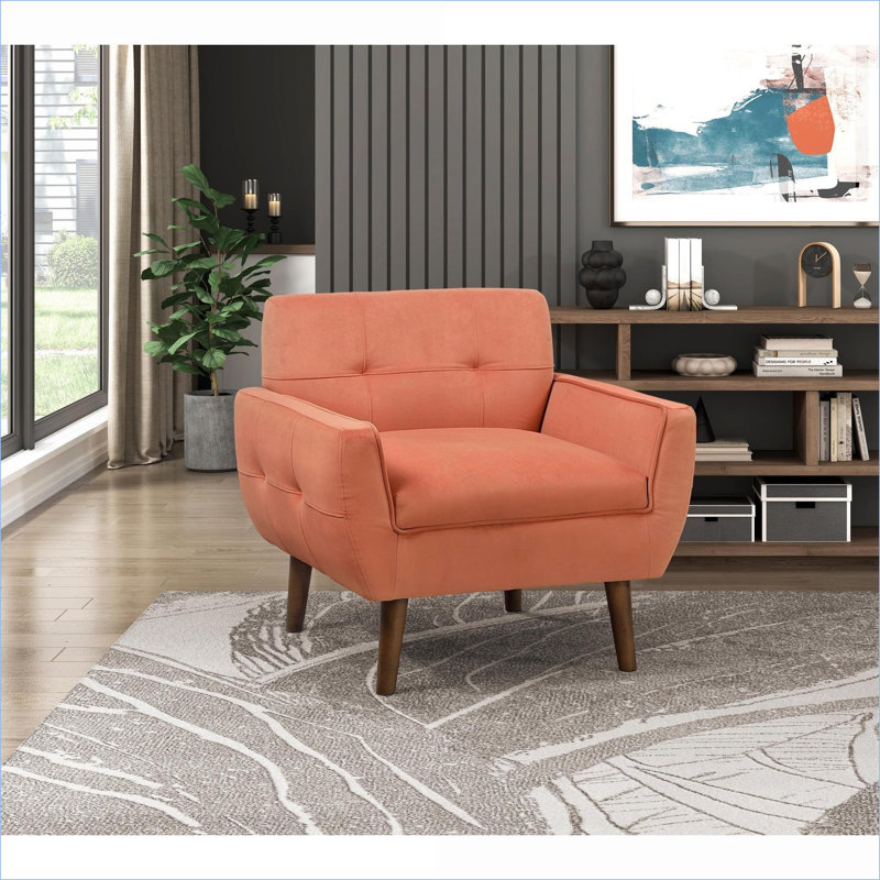 Chaise moderne avec dossier, siège décoratif haut en mousse, profondeur 22 po, hauteur des pieds 8,5 po, Orange