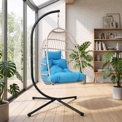 Fauteuil suspendu d'extérieur pliable avec support et oreiller, balançoire ergonomique en osier avec repose-tête