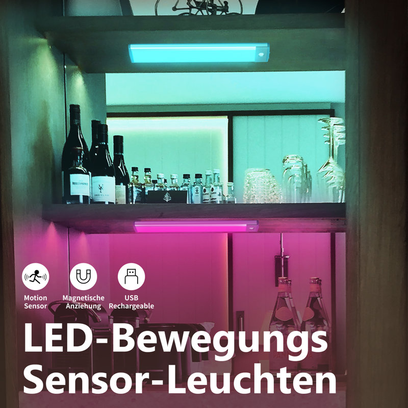 25cm RGB Under Cabinet Lighting,10Inch 8Colors Adjustable Indoor Light Motion Sensor light Bar