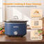 Mijoteuse de 4 litres avec mini chauffe-plats, 3 niveaux de température, cuve amovible en céramique et couvercle en verre compatible lave-vaisselle, couleur bleu, idéale pour la cuisine.