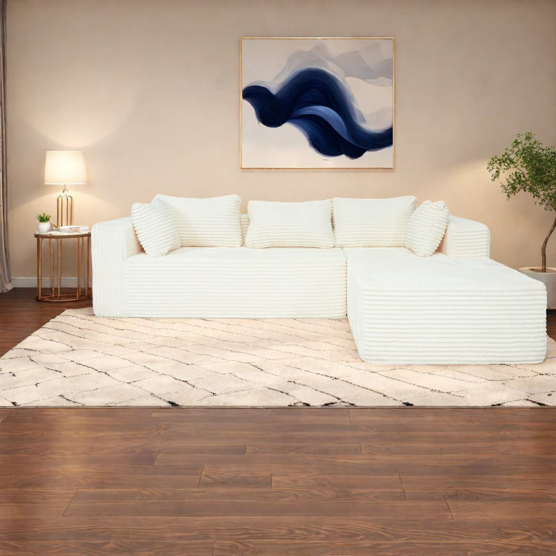 Compression Sectionals, 100 Inch Corduroy Modern L Shaped Sofa For Home