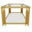 Table basse moderne transparente, rectangulaire, asymétrique, en métal, fini doré, avec tablette inférieure