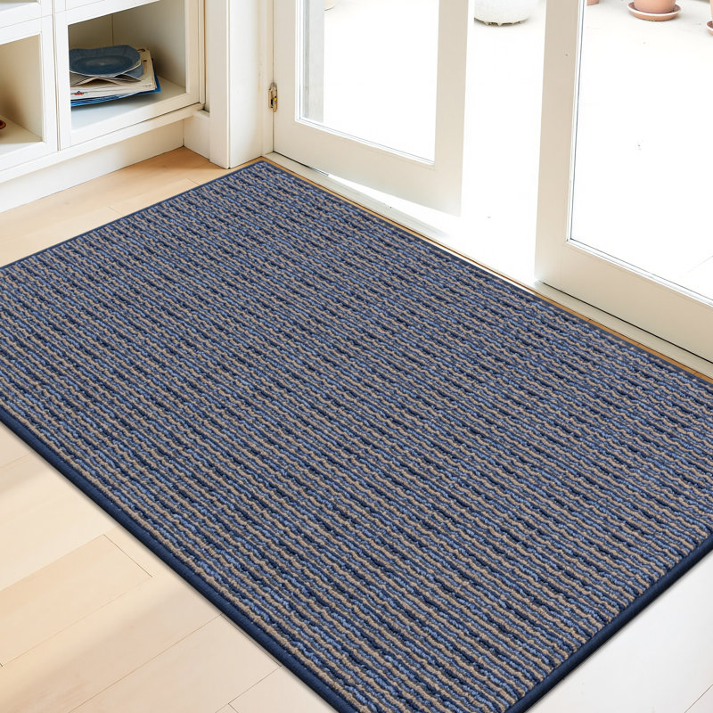 Paillasson intérieur antidérapant lavable à la machine, Bleu, L 60 po x l 36 po