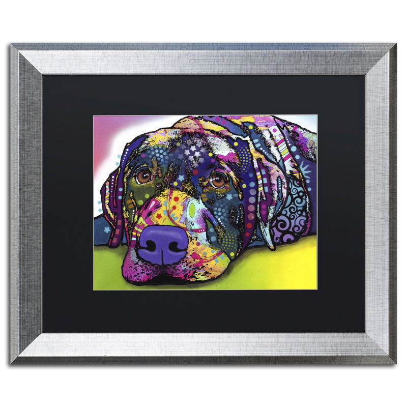 « chevronné labrador », impression sur toile, H 16 po x l 20 po x P 0,5 po, Cadre argenté, Noir