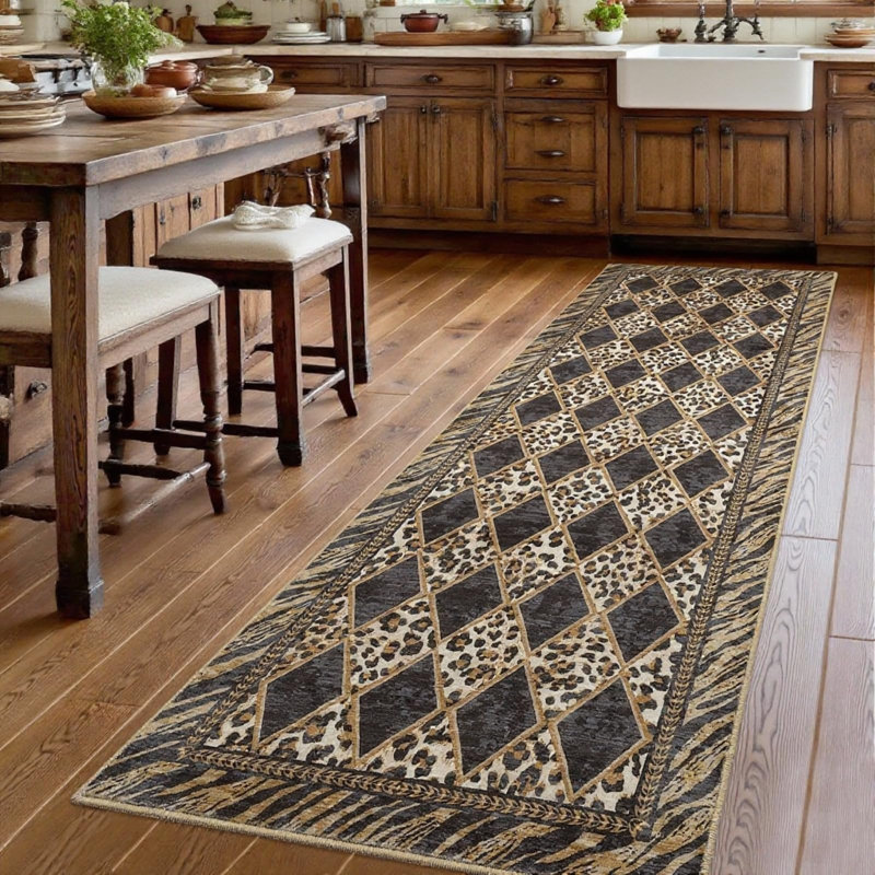 Washable Runner Rug 2x6 Leopard Kitchen Runner Rugs Non SlipVintage Rug Runners Carpet Light Brown, Light Brown