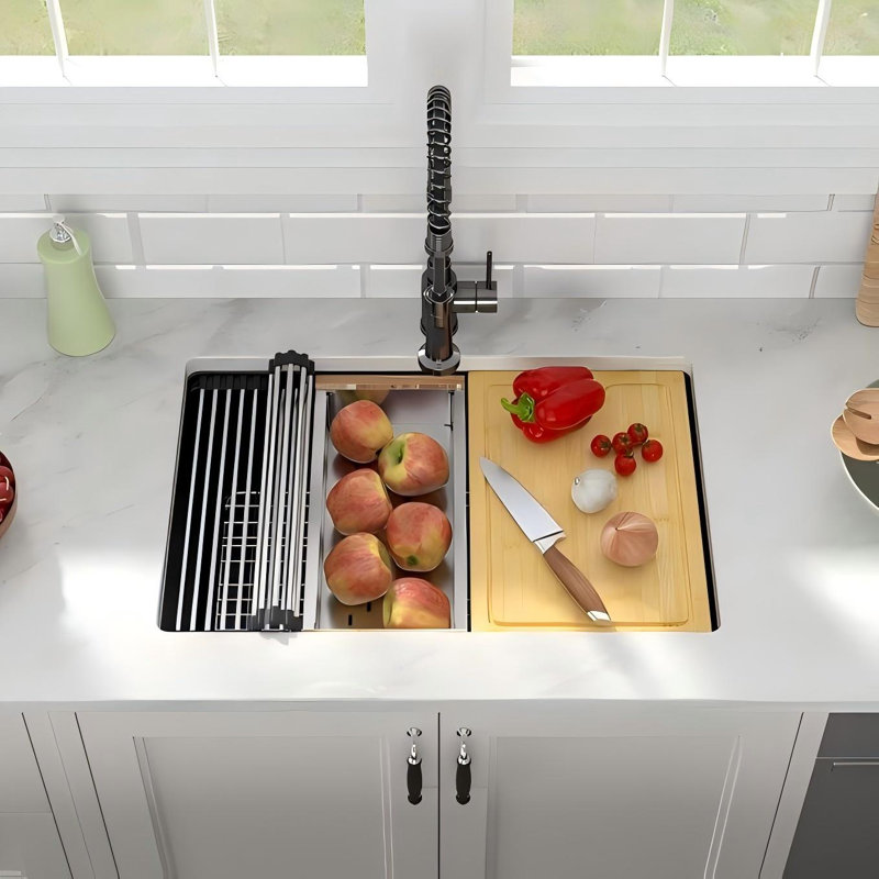 Évier de cuisine encastré en composite de granite 28 po Lofeyo, noir mat avec rebord, noir mat